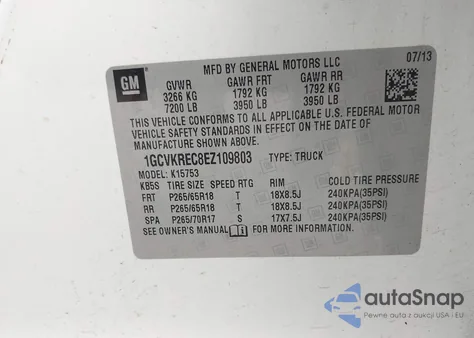 2014 Chevrolet Silverado 1500 1Lt из США, поврежденный, VIN 1GCVKREC8EZ109803